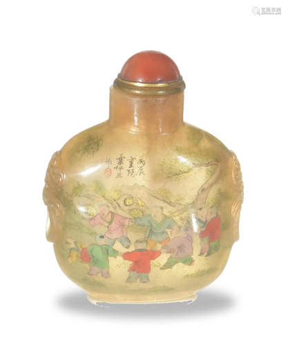 Crystal Inside-Painted Snuff Bottle by Ye ZhongSan葉仲三 水晶內畫嬰戲鼻煙壺