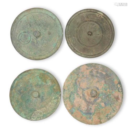 Group of Chinese Bronze Hand Mirrors, Han and Tang漢/唐 銅鏡四面