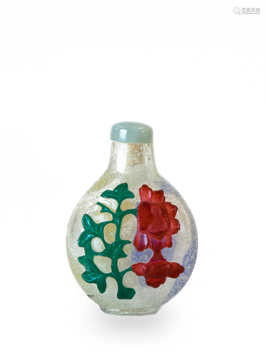 Chinese Peking Glass 4-Color Snuff Bottle, 19th Century十九世紀 套料三多花鳥煙壺