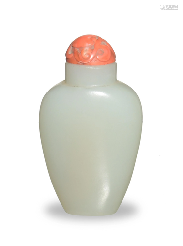 Chinese White Jade Snuff Bottle, 18-19th Century十八/十九世紀 白玉鼻煙壺