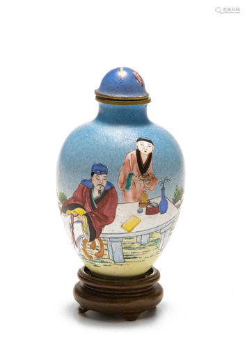 Chinese Enamel Snuff Bottle, 18-19th Century十九世紀 銅胎畫琺瑯高士圖煙壺