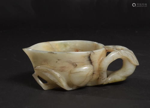 Chinese Jade Carved Peach Cup, Ming Dynasty明代 桃形玉杯