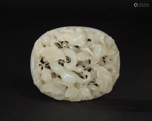 Chinese White Jade Carved Ruyi Head, Yuan Dynasty元代 白玉螭龍紋瓦頭