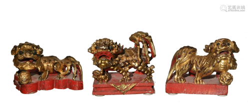 Group of 3 Stone Guardian Lions, 19th Century十九世紀 石刻獅子三只