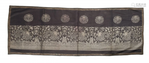 Chinese Black-Ground Silk Dragon Panel, 19th Century十九世紀 黑地龍紋織錦臺布