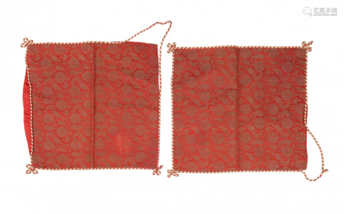 Pair of Chinese Silk Pillow Covers, 19th Century十九世紀 紅地織錦靠墊套一對