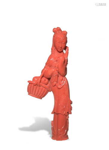 Chinese Coral Carving of a Lady, 19th Century十九世紀 珊瑚仕女