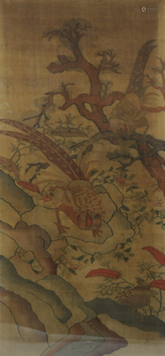 Chinese Kesi Panel, 17-18th Century十七/十八世紀 緙絲花鳥掛屏