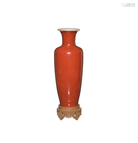 Chinese Coral-Red Vase with Old Box & Stand, Kangxi清康熙 珊瑚紅釉瓶