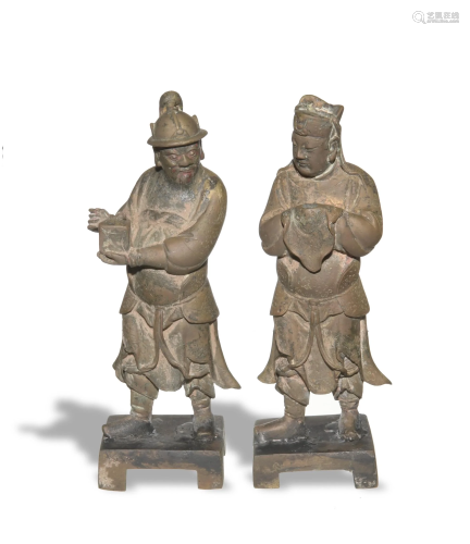 Pair of Chinese Gilt Bronze Figures, Ming明代 銅像一對
