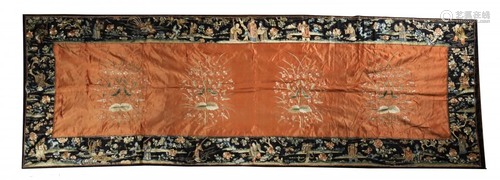 Chinese Silk Tablecloth, 19th Century十九世紀刺繡人物花卉桌圍