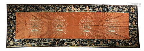 Chinese Silk Tablecloth, 19th Century十九世紀刺繡人物花卉桌圍