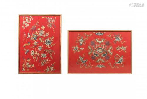 Pair of Chinese Embroideries, 19th Century十九世紀 刺繡鏡框兩個
