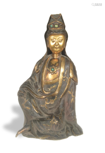 Gilt Bronze Guanyin Statuette, 19th Century十九世紀 銅嶄金觀音