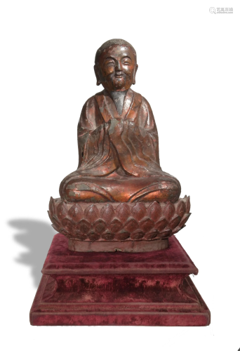 Chinese Gilt Lacquered Bronze Statue of Monk, Ming明代 銅佛