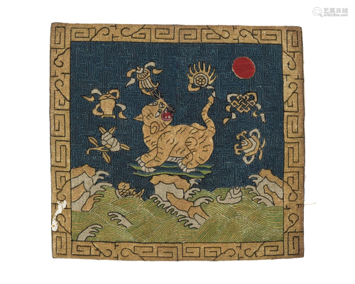 Chinese Silk Ranking Badge with Tiger, 19th Century十九世紀 織錦補子