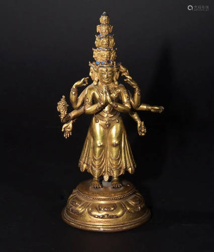 Gilt Bronze Asura, Ming Dynasty, Yongle Period明代永樂 銅鎏金八臂觀音立像