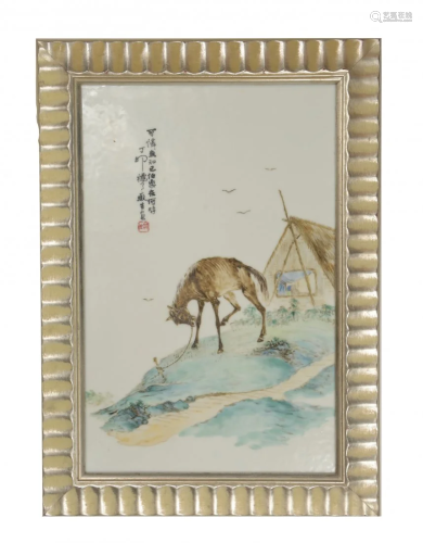 Chinese Horse Plaque by Chi-sheng, Republic民國 癡生款粉彩馬瓷板