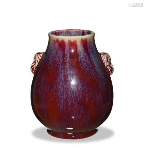 Chinese Flambe Vase, Late-19th to Early-20th Century十九世紀晚/二十世紀早 窯變釉雙耳尊