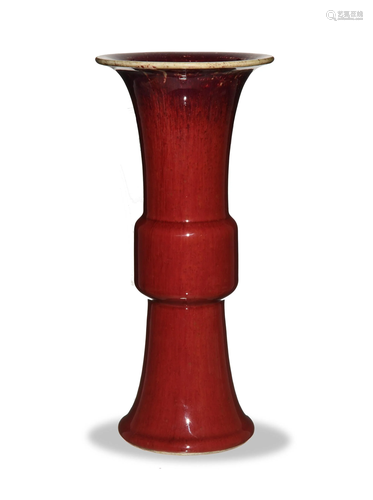 Chinese Red-Glazed Gu-Shaped Vase, 19th Century十九世紀 紅釉花觚