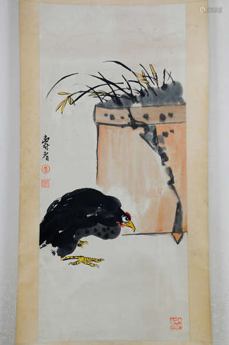 PAN TIANSHOU: INK AND COLOR ON PAPER PAINTING 'BIRD'