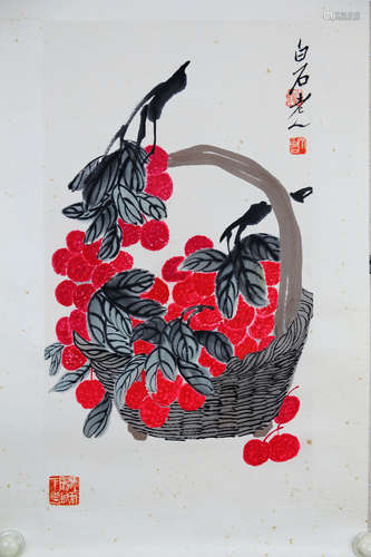 QI BAISHI: INK AND COLOR ON PAPER PAINTING 'LITCHI'