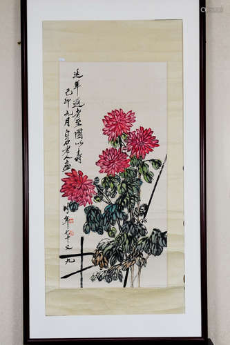 QI BAISHI: INK AND COLOR ON PAPER PAINTING 'CHRYSANTHEMUM FLOWERS'