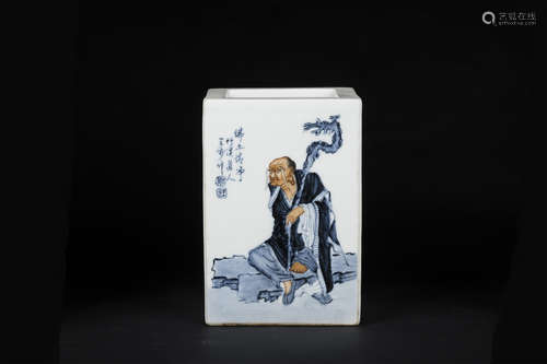 BLUE AND WHITE UNDERGLAZED RED 'ELDER AND POETRY' RECTANGULAR VASE