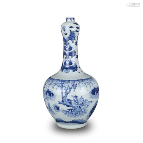 BLUE AND WHITE 'SCHOLAR' GARLIC HEAD VASE