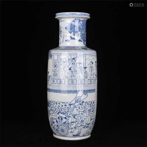 BLUE AND WHITE 'PEOPLE' ROLEAU VASE