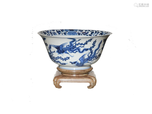 Chinese Blue-&-White Bowl with 9 Phoenixes, Kangxi清康熙 青花九鳳紋碗