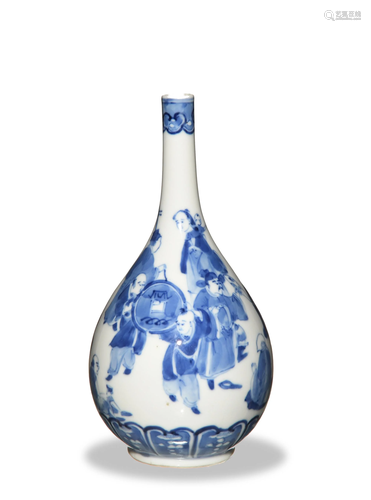 Chinese Blue-&-White Stick-Neck Vase, 19th Century十九世紀 青花人物膽瓶