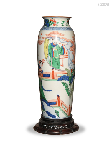 Chinese Wucai Vase, 19th Century十九世紀 青花五彩人物筒瓶