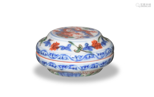 Chinese Wucai Seal Box, 19th Century十九世紀 青花五彩印盒