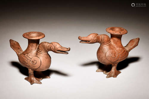 PAIR OF YIXING ZISHA 'DUCKS' WATER SPOUT