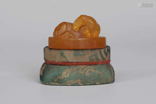 SHOUSHAN SOAPSTONE CARVED 'HORSE' STAMP SEAL