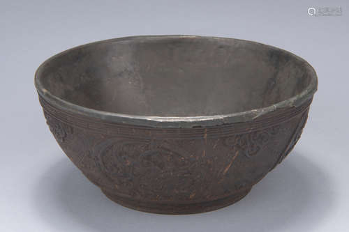 PEWTER AND COCONUT SHELL BOWL