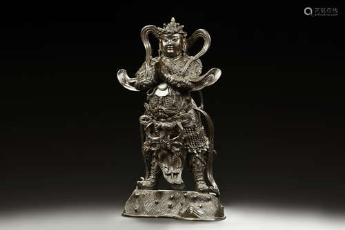 CAST BRONZE GUARDIAN SKANDA FIGURE