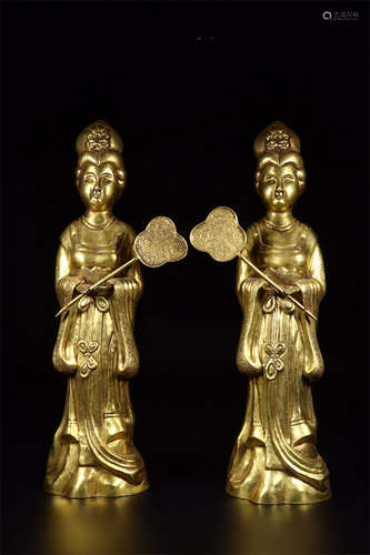 PAIR OF GILT BRONZE CAST 'LADY ATTENDANT' FIGURES