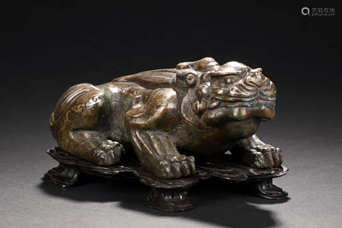 GILT BRONZE 'MYTHICAL BEAST' FIGURE WITH STAND