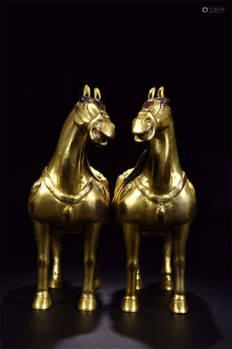 PAIR OF GILT BRONZE CAST 'HORSE' FIGURES