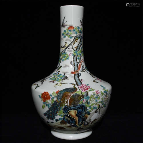 FAMILLE ROSE 'FLOWERS AND BIRDS' VASE