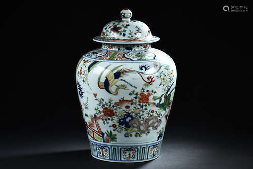 WUCAI 'PEACOCK' JAR WITH COVER