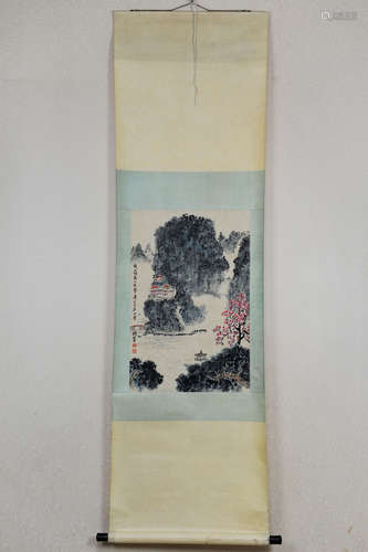 QIAN SONGLEI: INK AND COLOR ON PAPER PAINTING 'LANDSCAPE SCENERY'