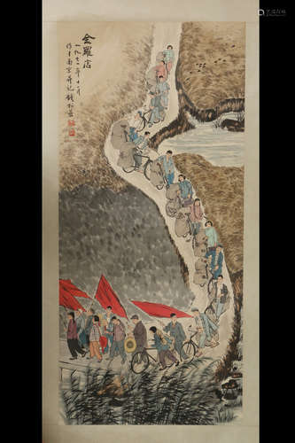 QIAN SONGLEI: INK AND COLOR ON PAPER PAINTING 'MERCHANTS'