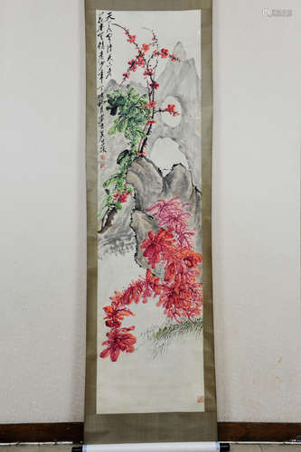 WU CHANGSHUO: INK AND COLOR ON PAPER PAINTING 'PLUM FLOWERS'