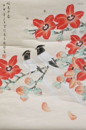 YU JIGAO: INK AND COLOR ON PAPER PAINTING 'FLOWERS AND BIRDS'