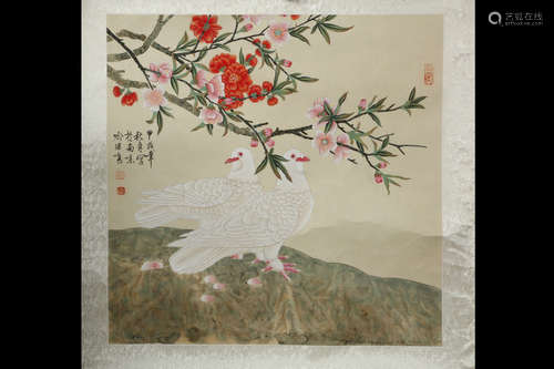 YU JIGAO: INK AND COLOR ON PAPER PAINTING 'FLOWERS AND BIRDS'