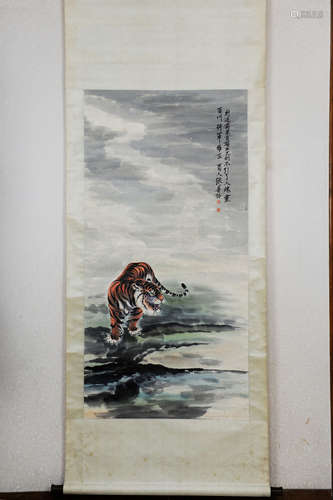 ZHANG SHANMA: INK AND COLOR ON PAPER PAINTING 'TIGER'