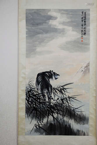 ZHANG SHANMA: INK AND COLOR ON PAPER PAINTING 'TIGER'